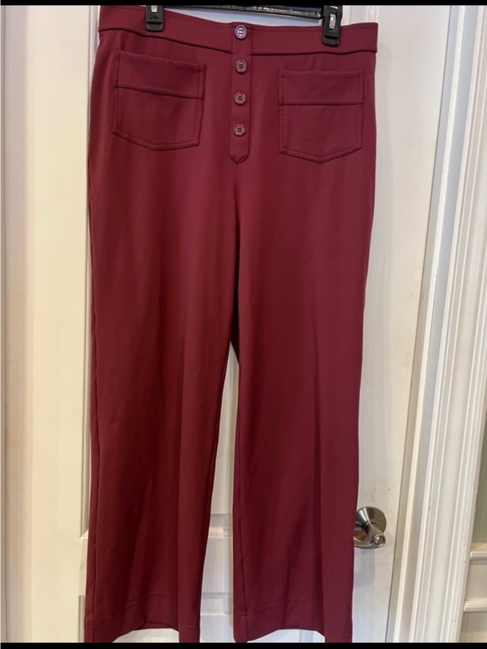 HALARA Wide-Leg Button Front Pants in Burgundy